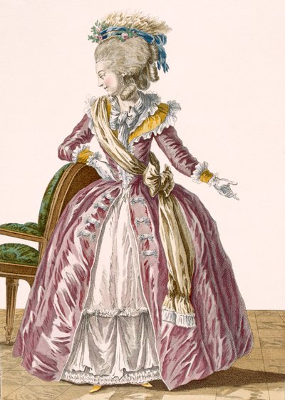 Ladies Burgundy Gown with White Underskirt, Engraved by Dupin, Plate No.166 from 